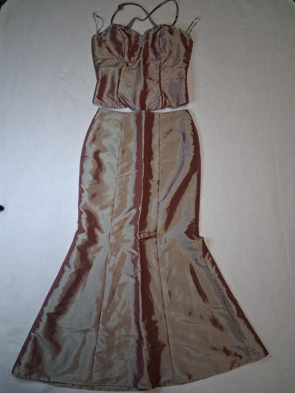 Satin Two-Piece Mermaid Dress in Brown